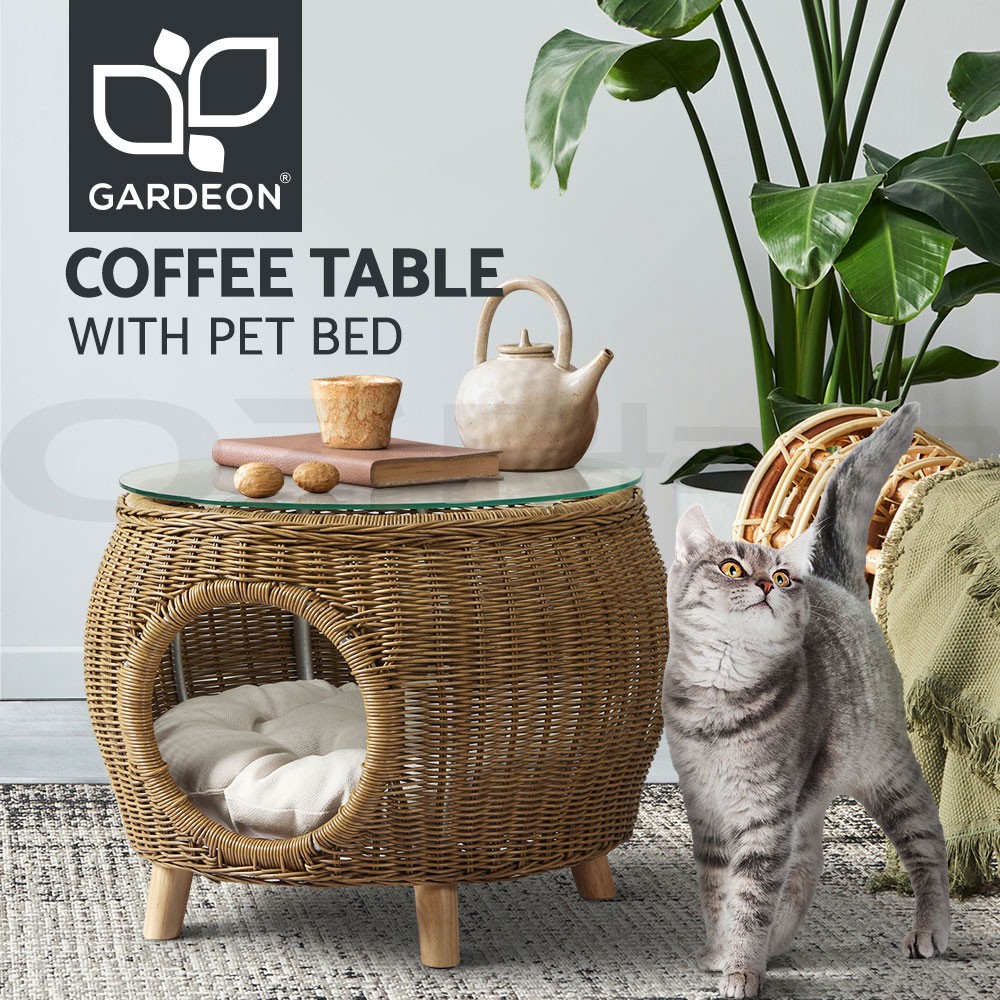 Gardeon Coffee Table Yellow PE Wicker Aluminium Frame Outdoor Patio 51cm 42cm