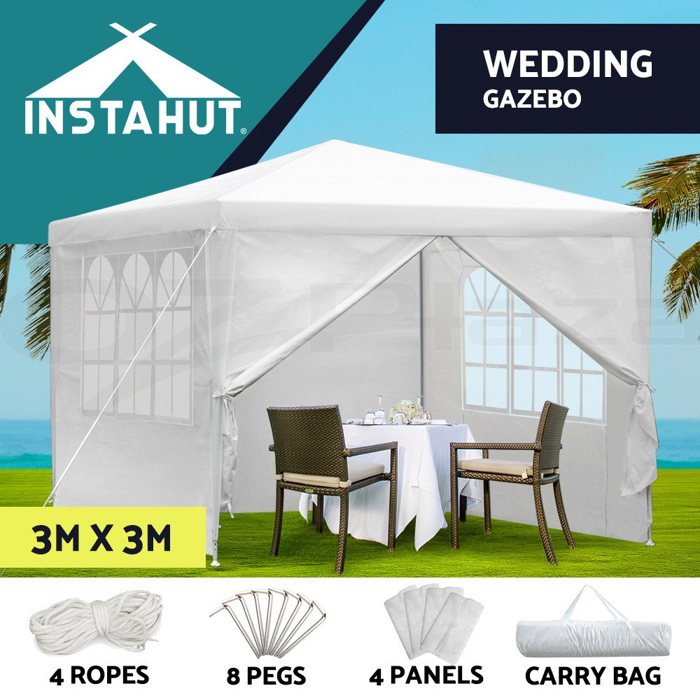 Instahut 3x3m Gazebo Marquee Waterproof White Steel Frame Side Wall Carry Bag