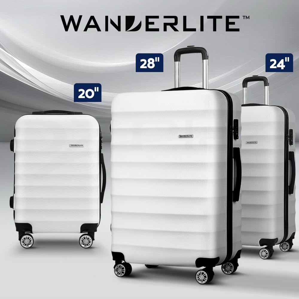 Wanderlite 3pcs Luggage Trolley Suitcase Hard Shell 20 24 28 Lightweight Black