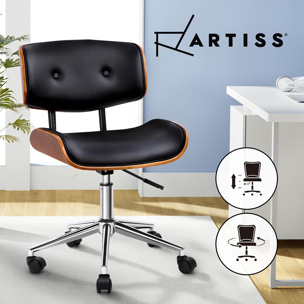 Artiss Office Chair OCHAIR-BS-5435-WA PU Leather 360 Swivel Black Brown Mid Back