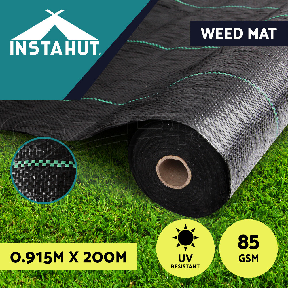 Instahut Weed Control Mat Woven Fabric 0.915x200m Black UV Resistant Heavy Duty