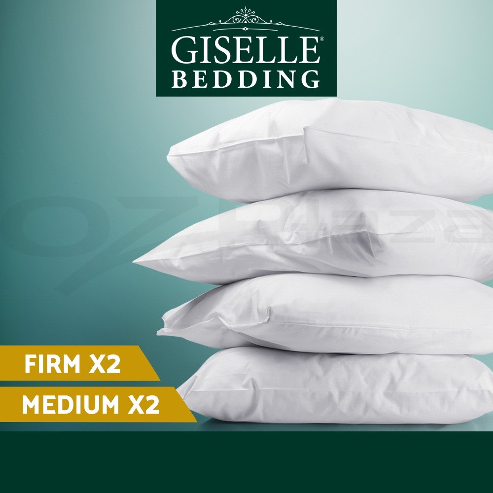 Giselle Bedding 4 Pack King Pillows Cotton Cover Polyester Filling Medium Firm