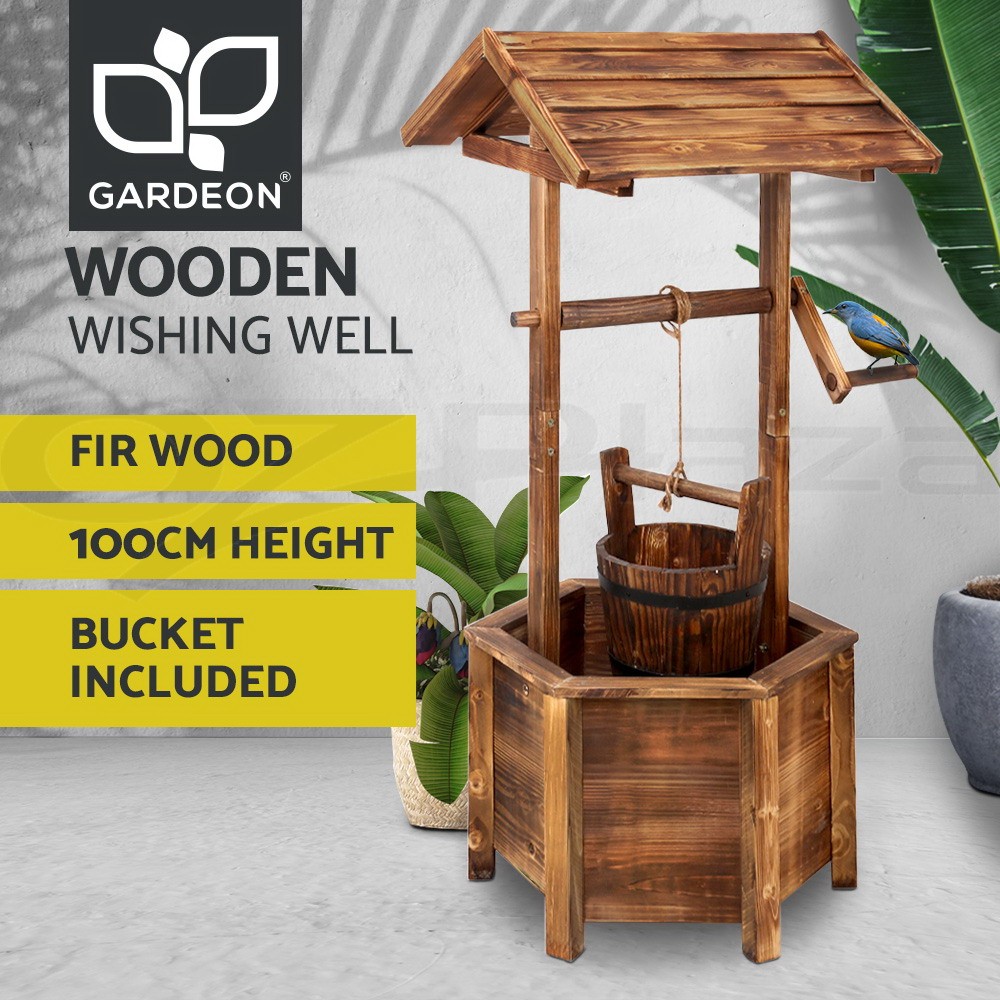 Gardeon Wooden Wishing Well Planter Bucket Garden Decor Weatherproof 53X46X100cm