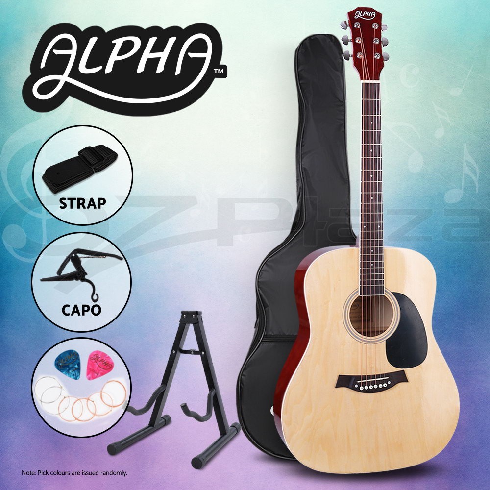 Alpha D-41 41 Inch Dreadnought Acoustic Guitar Cutaway 21-Fret Gig Bag Capo