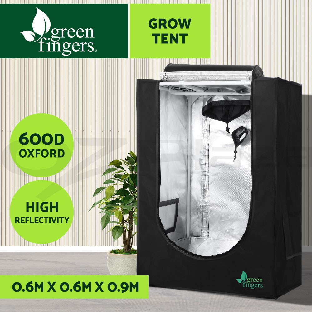 Green Fingers Hydroponic Grow Tent 600D Oxford Aluminium Foil 60X60X90CM Black