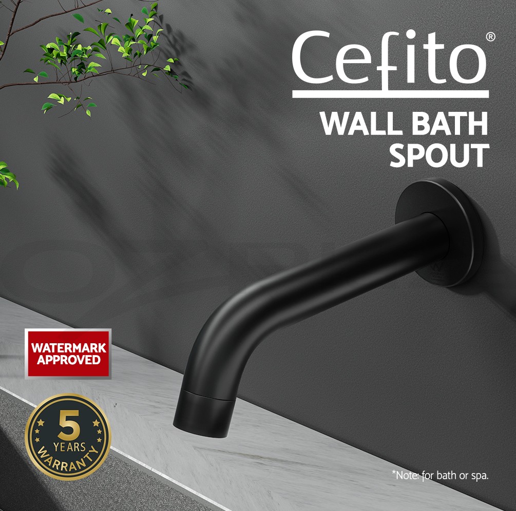 Cefito Wall Mounted Bath Spout Tap Matte Black Solid Brass 24mm G1/2 Hot Cold