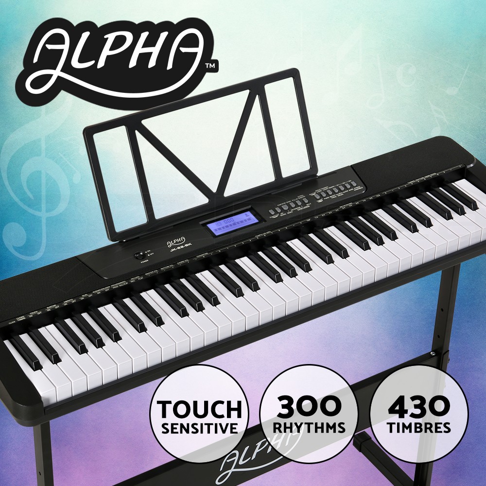 Alpha 61-Key Electric Keyboard Digital Piano Touch-Sensitive Black USB-MIDI