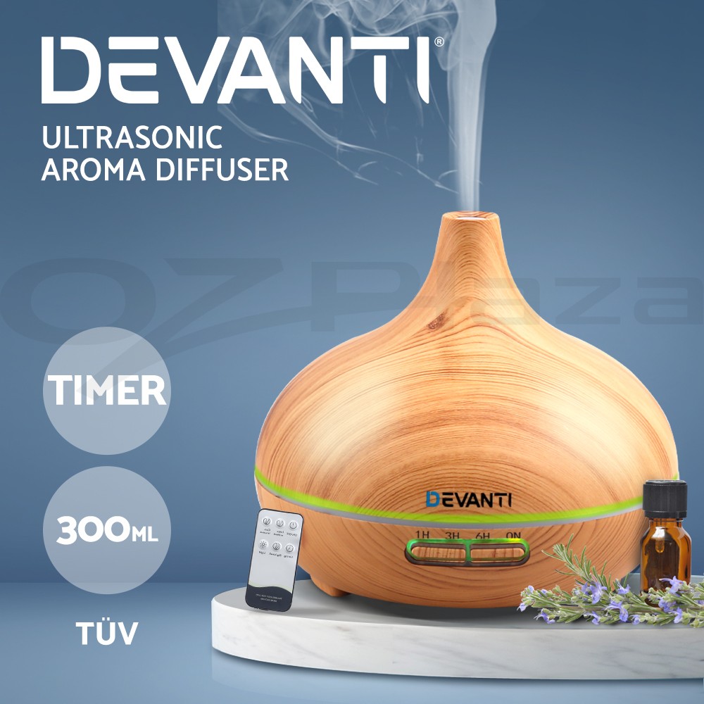 Devanti Ultrasonic Aroma Diffuser Humidifier 300ml Wood Effect 7-colour LED