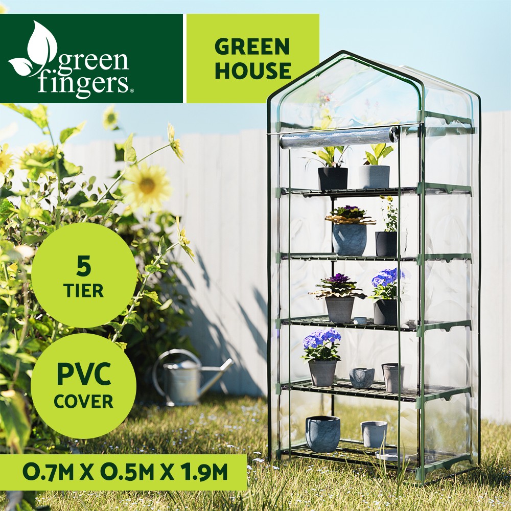 Green Fingers 5 Tiers Greenhouse Planter Box PVC Cover Plant Shelves 69x49x189cm