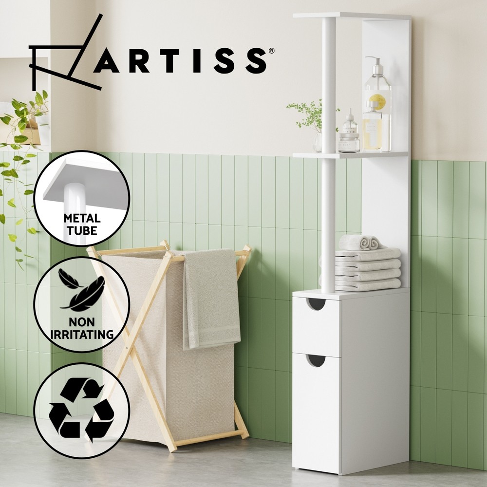 Artiss Bathroom Toilet Cabinet Storage Shelf 118cm White 2 Shelves MDF Magnetic