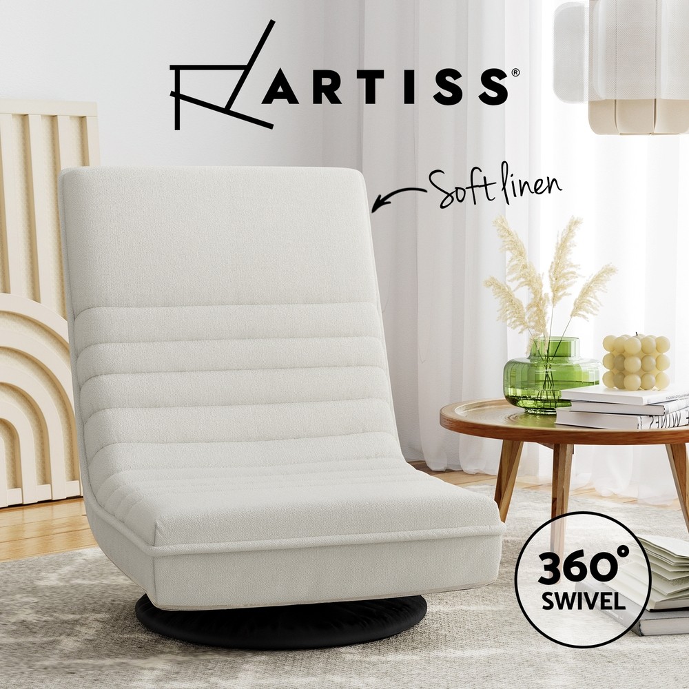 Artiss Floor Lounge Sofa Swivel Recliner Foldable Faux Linen White 150kg Firm