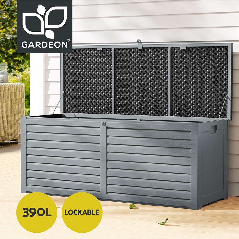 Gardeon 390L Outdoor Storage Box Bench Seat Water-resistant Grey Garden Tools
