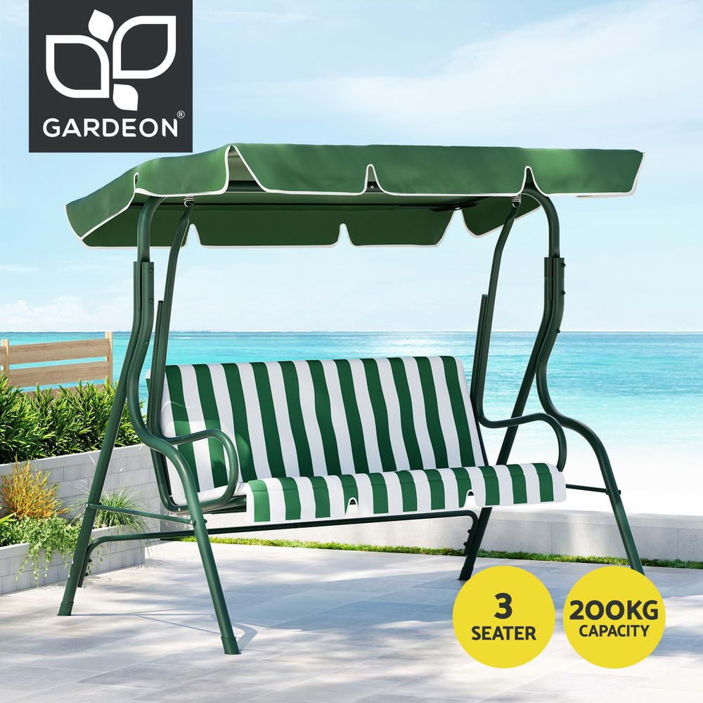 Gardeon 3 Seater Outdoor Swing Chair Canopy Bench White Green 170x110x155cm