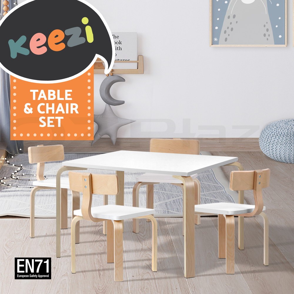 Artiss Kids Table and Chairs Set 5 PCS Birch White Study Play 80cm 60cm 54cm