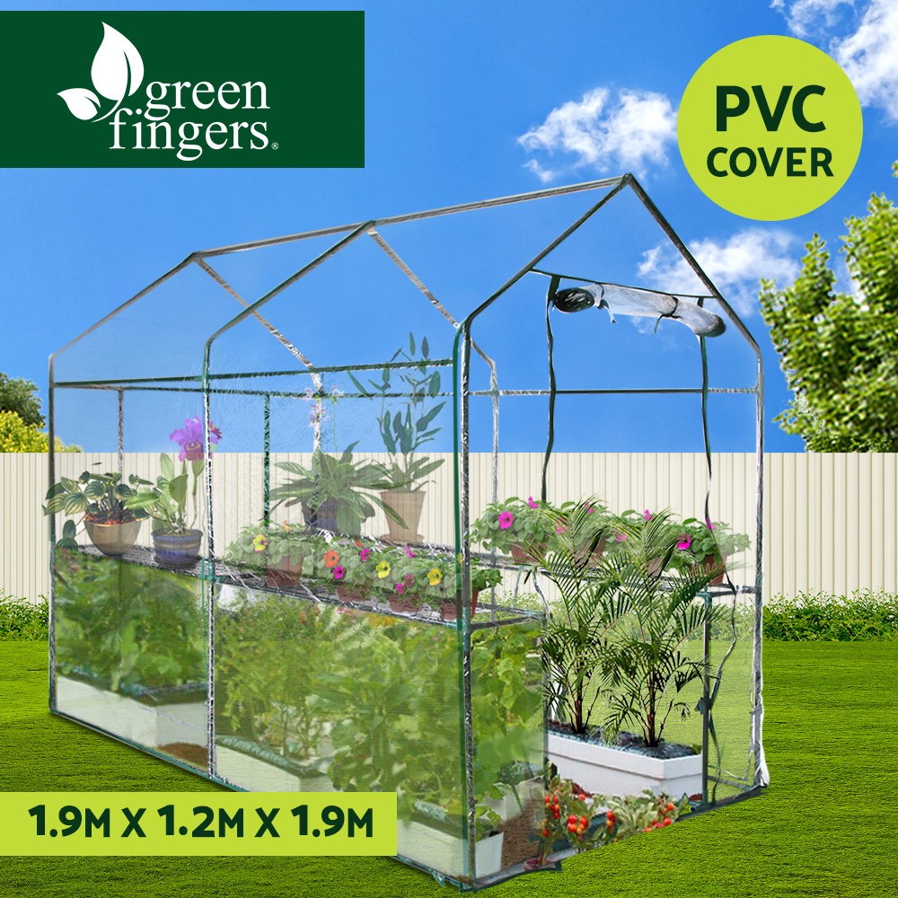 Green Fingers PVC Greenhouse Walk in Garden Tunnel Clear Steel 1.2x1.9x1.9M