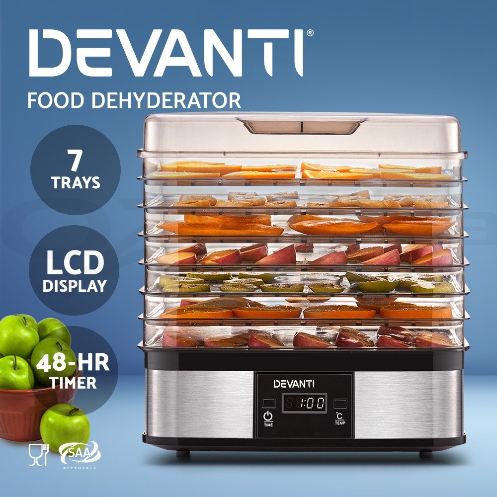 Devanti Food Dehydrator 7 Trays Stainless Steel LCD 245 W Silver B-1159-SS-7