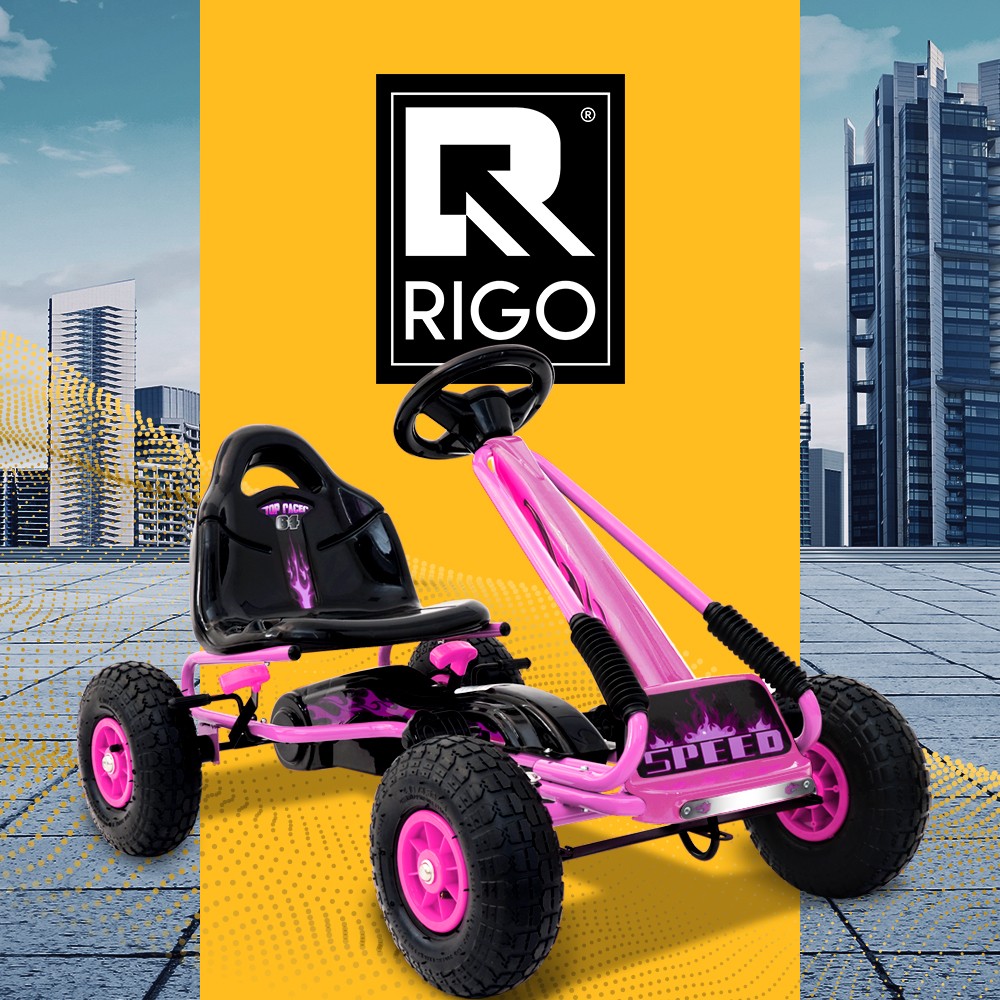 Rigo Pedal Go Kart Kids Ride On Racing Car Adjustable Seat Rubber Tyre Black