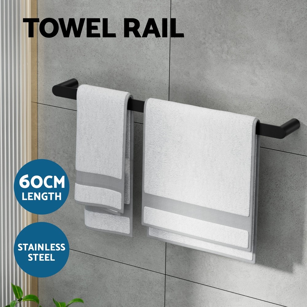 Cefito Towel Rail Rack 600mm Wall Mounted Stainless Steel Matte Black Concealed