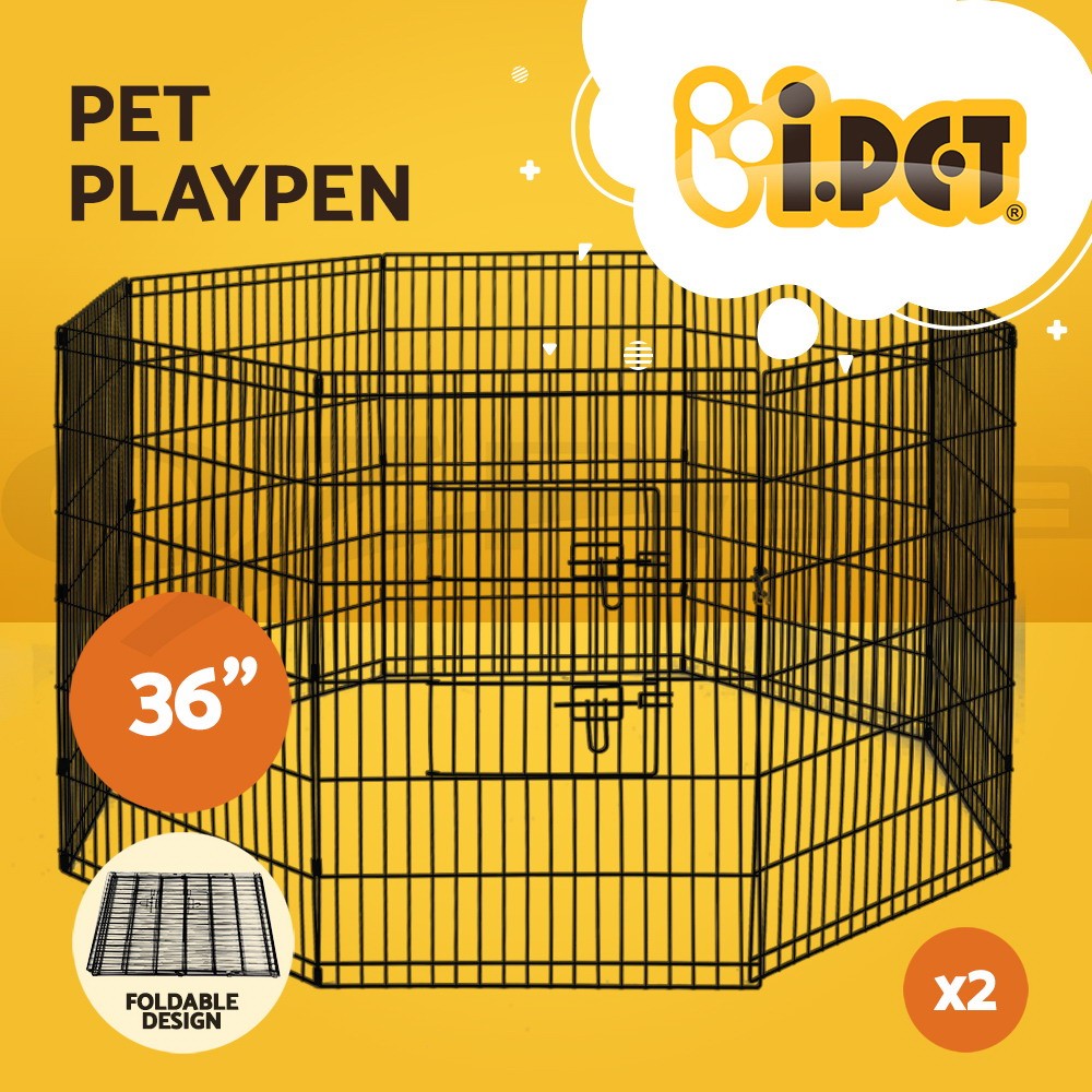 i.Pet Dog Playpen Cage 8 Panel Steel Fence 2X36 Black Extendable Puppy Exercise