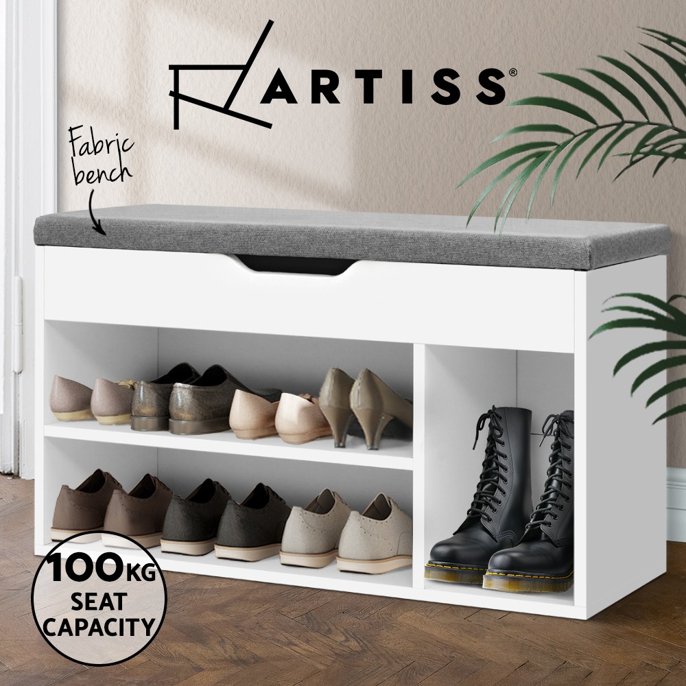 Artiss Shoe Cabinet Bench Storage 80cm White Particle Board nine Pairs Hallway