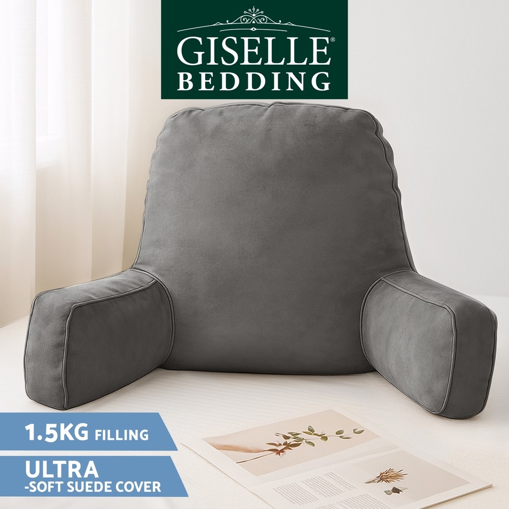 Giselle Bedding Back Rest Pillow Reading Wedge Arms Support Grey Suede 49 15cm