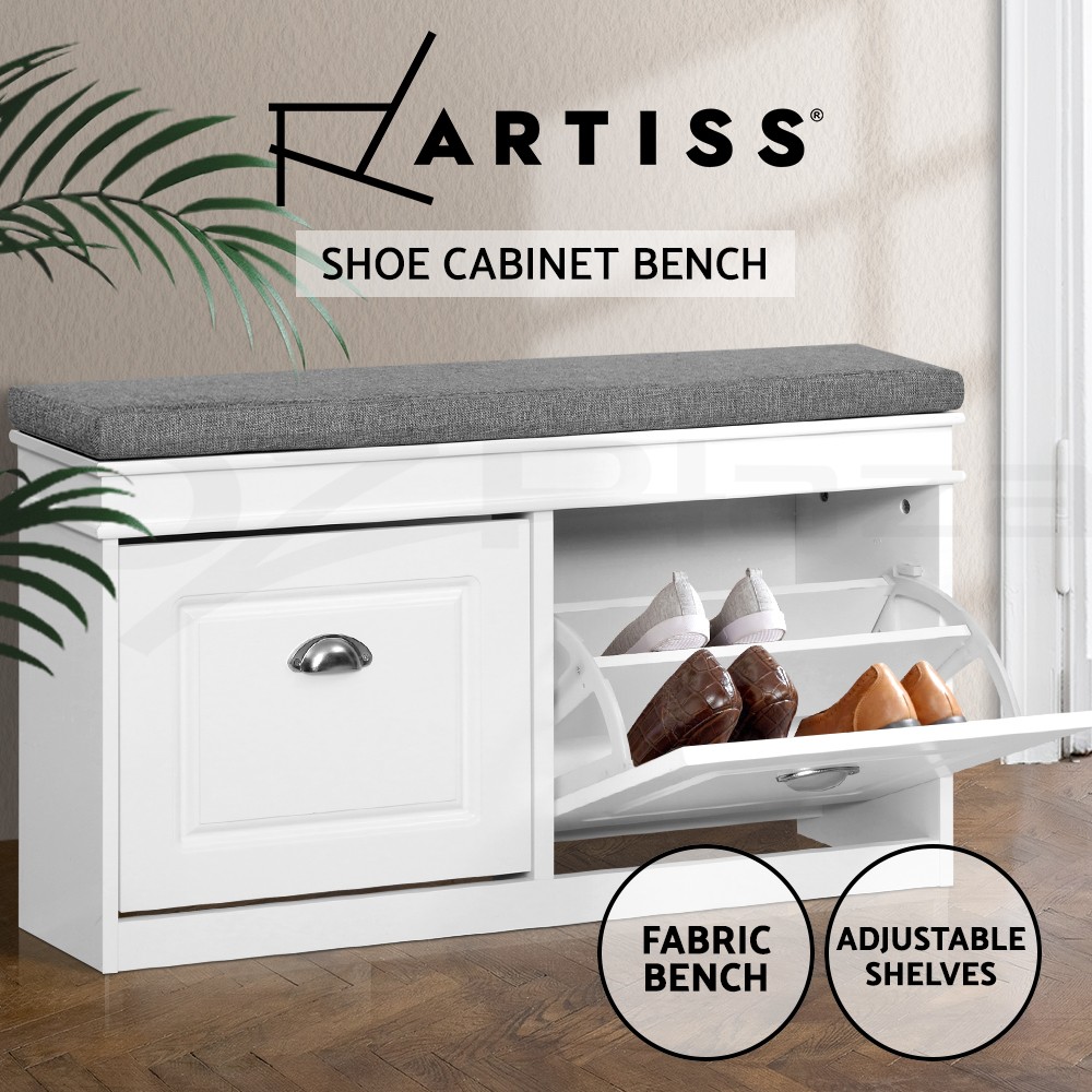 Artiss Shoe Cabinet Bench Seat Storage 12 Pairs White Adjustable MDF 104cm Shelf
