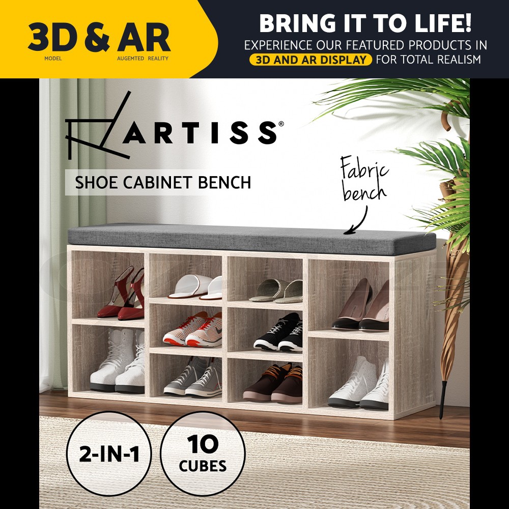 Artiss Shoe Cabinet Bench Organiser White With Storage Modern 46-48 cm 30 cm