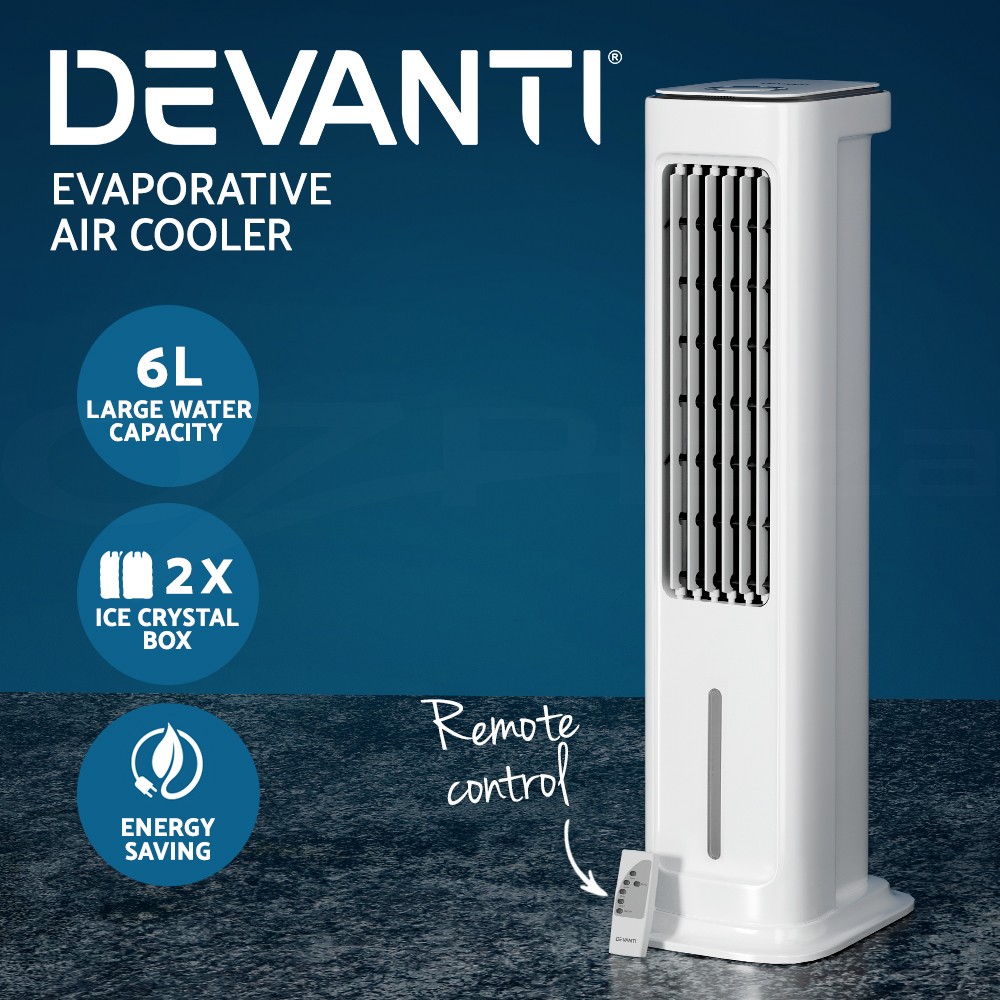 Devanti Evaporative Cooler 6L 4-in-1 Humidifier Purifier Remote Control 3-speed