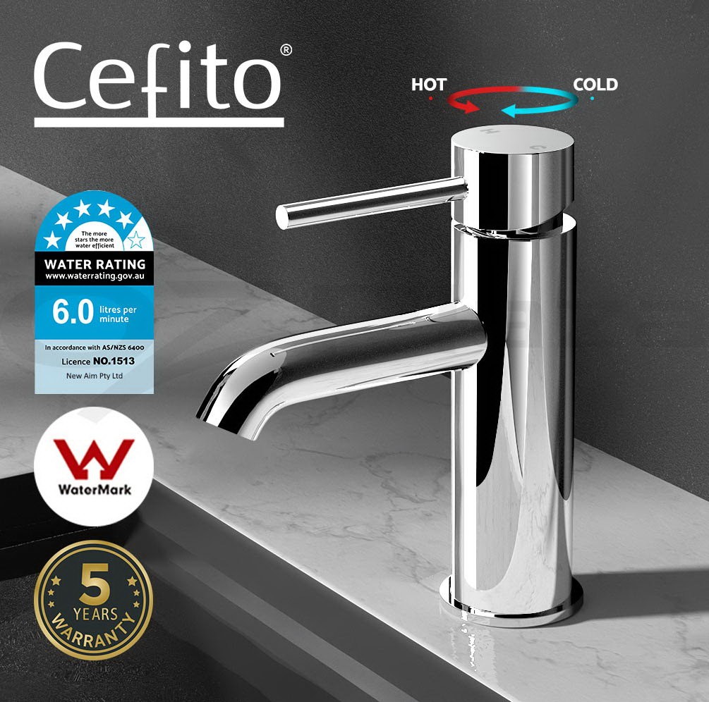 Cefito Basin Mixer Tap A81H13SI Brass Chrome Lever WELS 5 Stars 35mm Drip-free