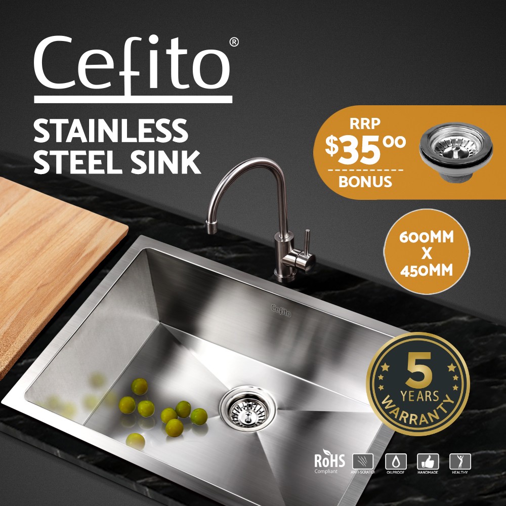 Cefito Kitchen Sink 60X45CM 304 Stainless Steel Single Bowl Drop-in/Top Mount