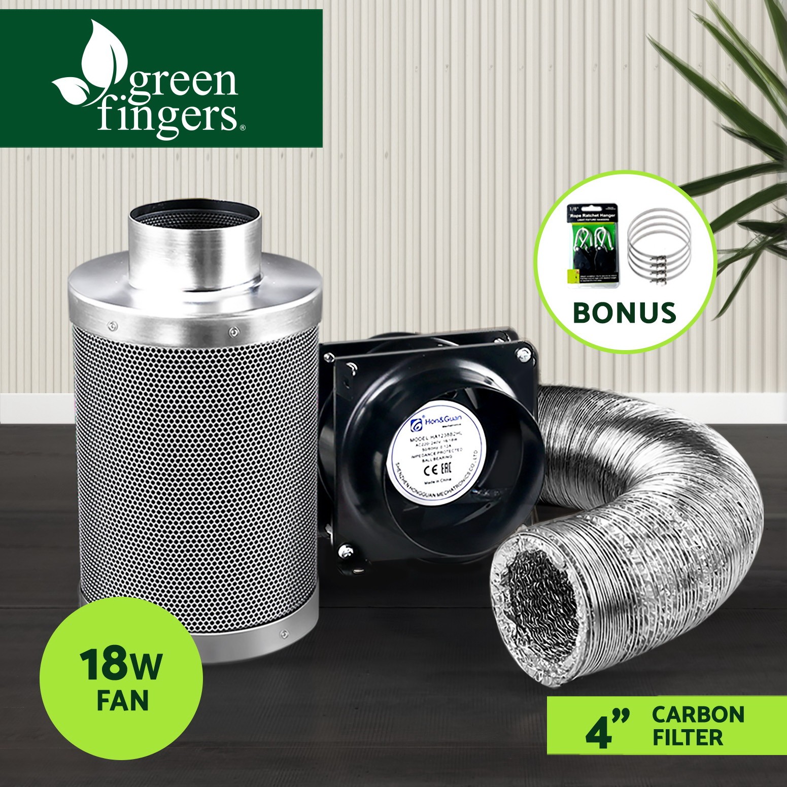 Green Fingers Hydroponic Grow Tent Ventilation Kit 4 Inches-Silver Carbon Filter