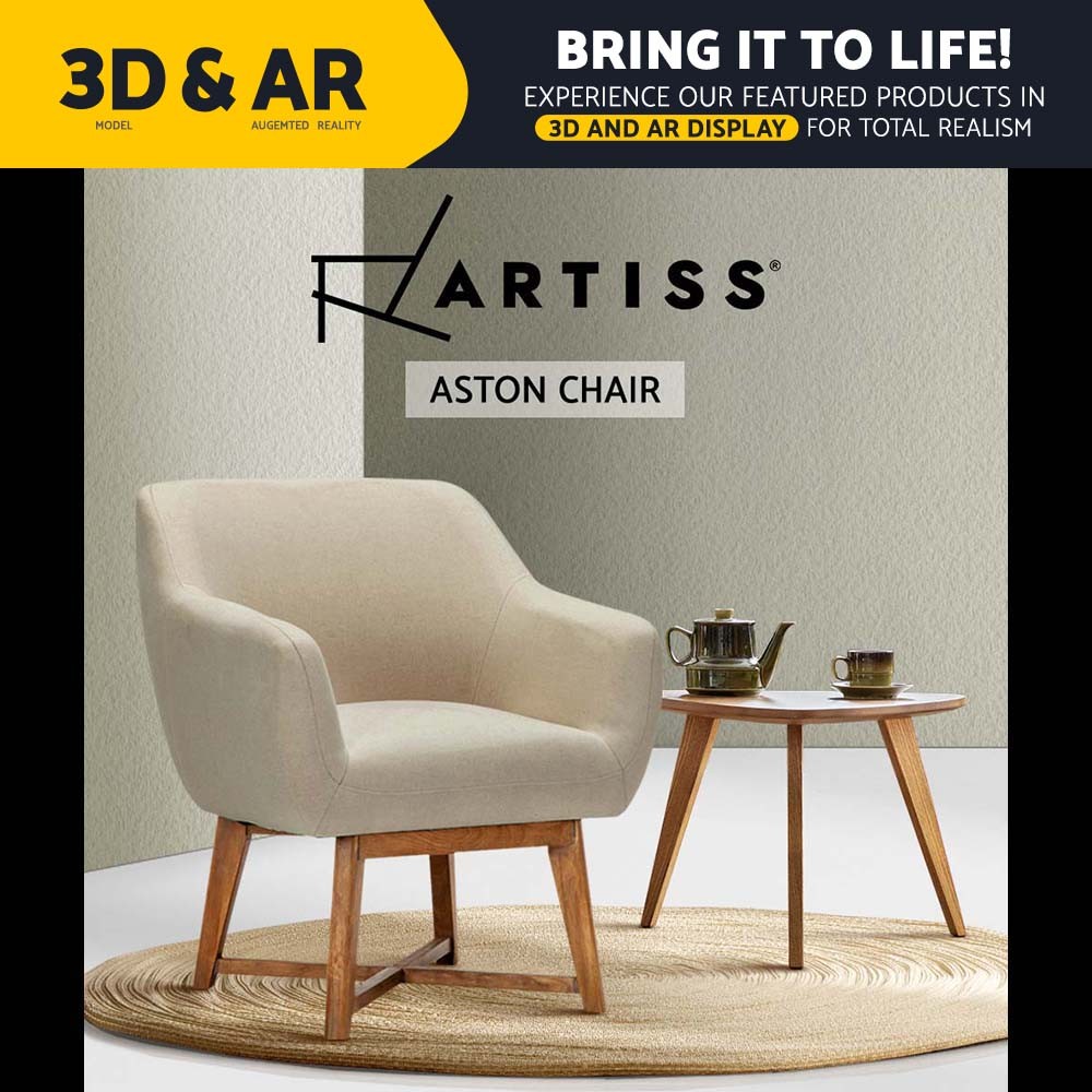 Artiss Abby Beige Upholstered Armchair Accent Chair Faux Linen Padded Seat Retro