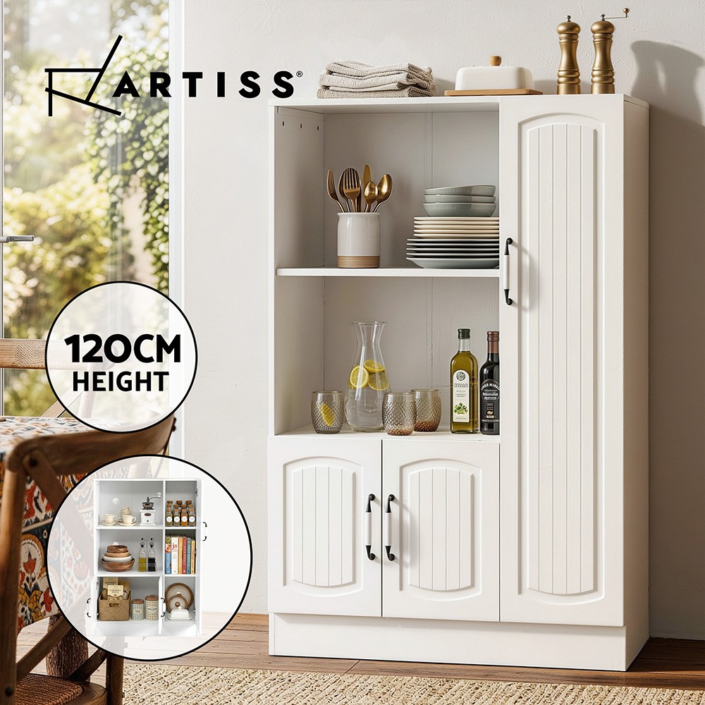 Artiss Buffet Sideboard Cabinet Storage 3 Doors 2 Shelves White Melamine 80cm
