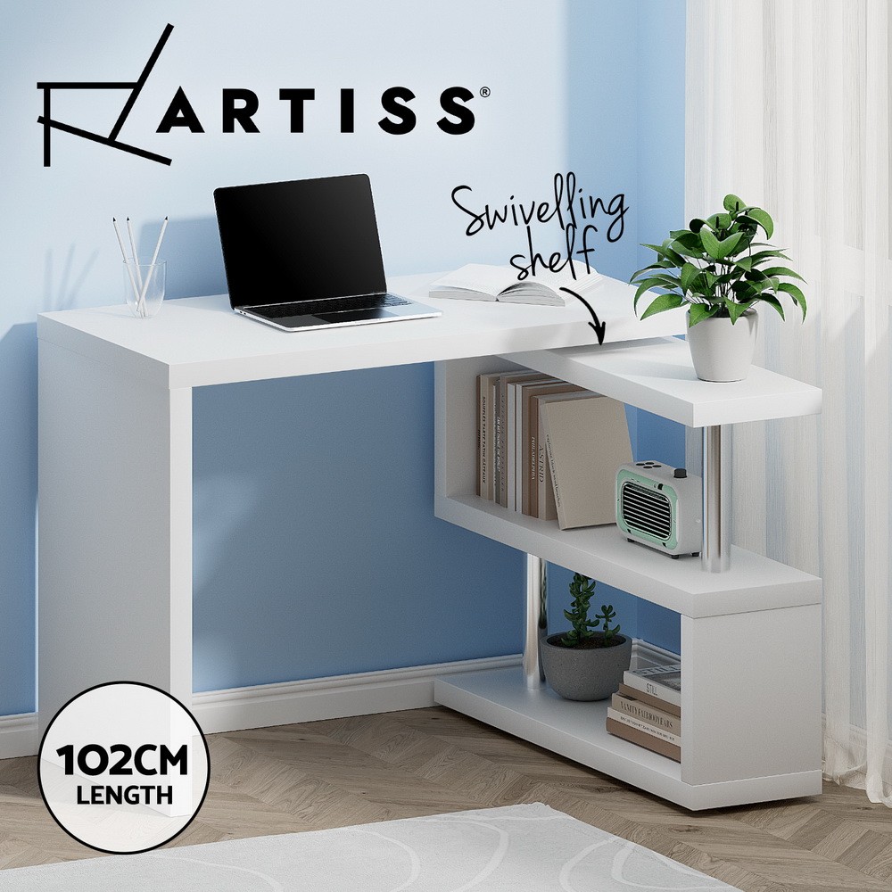 Artiss Computer Desk Bookshelf Swivel Shelf White Home Office 102 cm-170 cm