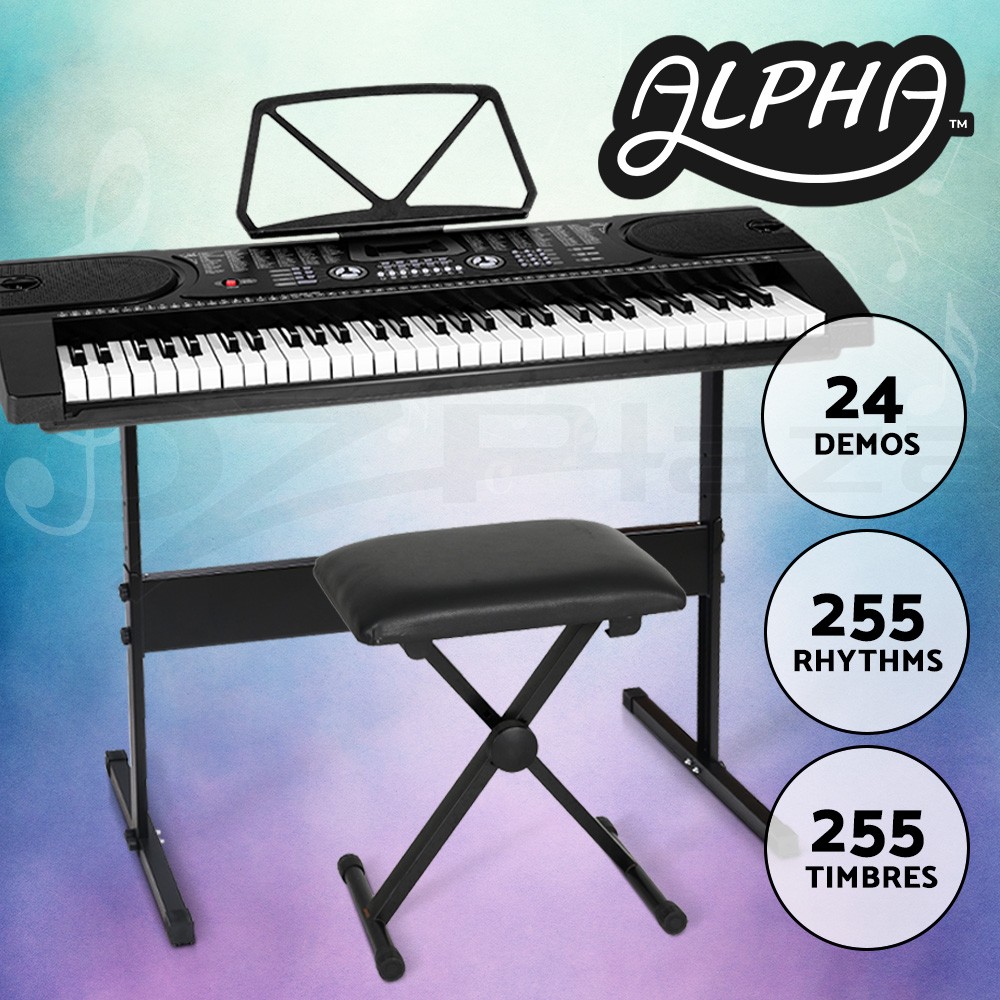 Alpha EK-60 61-Key Electronic Keyboard Battery Powered Stand Stool Black Digital