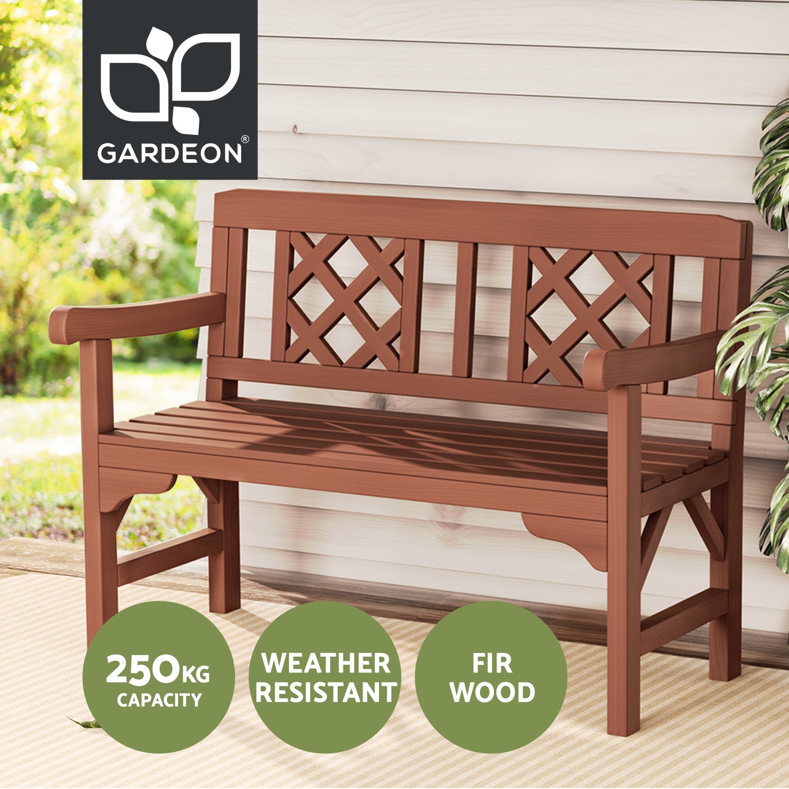 Gardeon Wooden Garden Bench Seat 3-Seater Outdoor Patio Fir 142cm 62cm 88cm