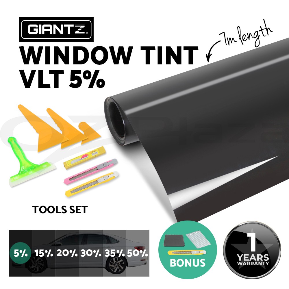 Giantz Window Tint Film 5 VLT 76cm 7m Black Car House UV 99 Solar 60 Tools Kit