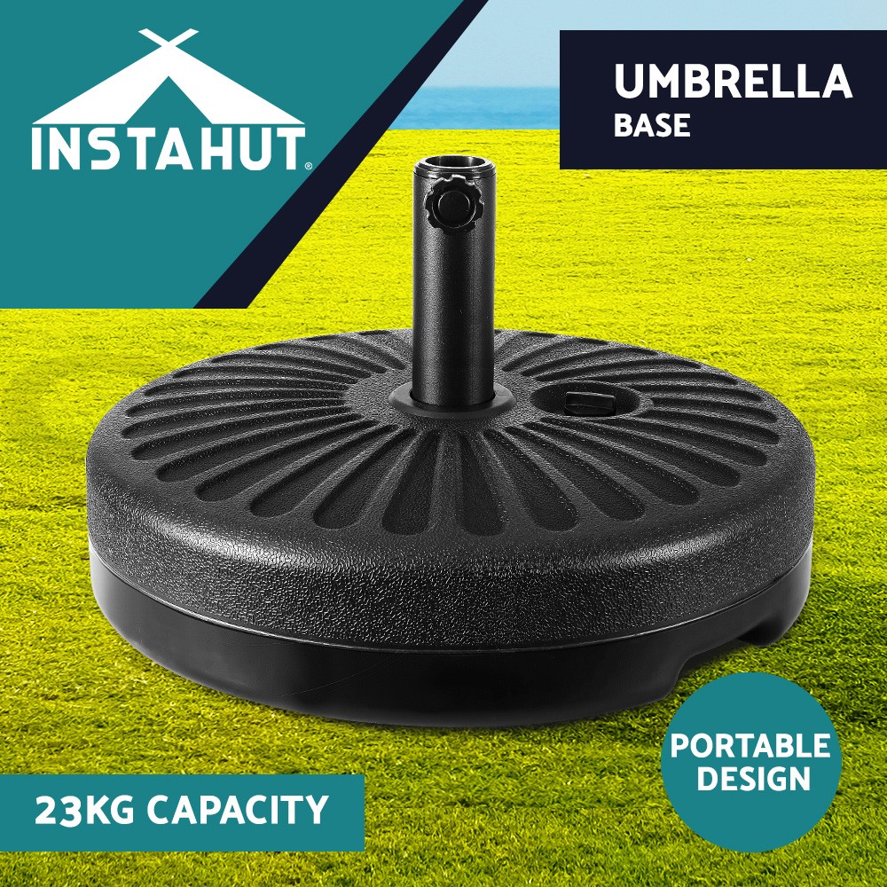 Instahut Outdoor Umbrella Base Sand/Water fillable Black PE Plastic 2.7m/3m Pole