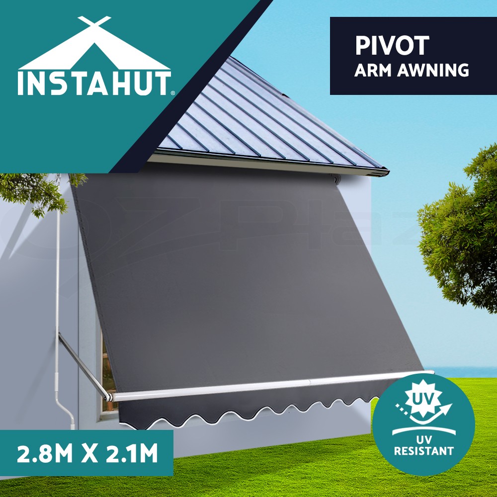 Instahut Retractable Pivot Arm Awning Patio Grey 2.8X2.1M Aluminum UV Resistant