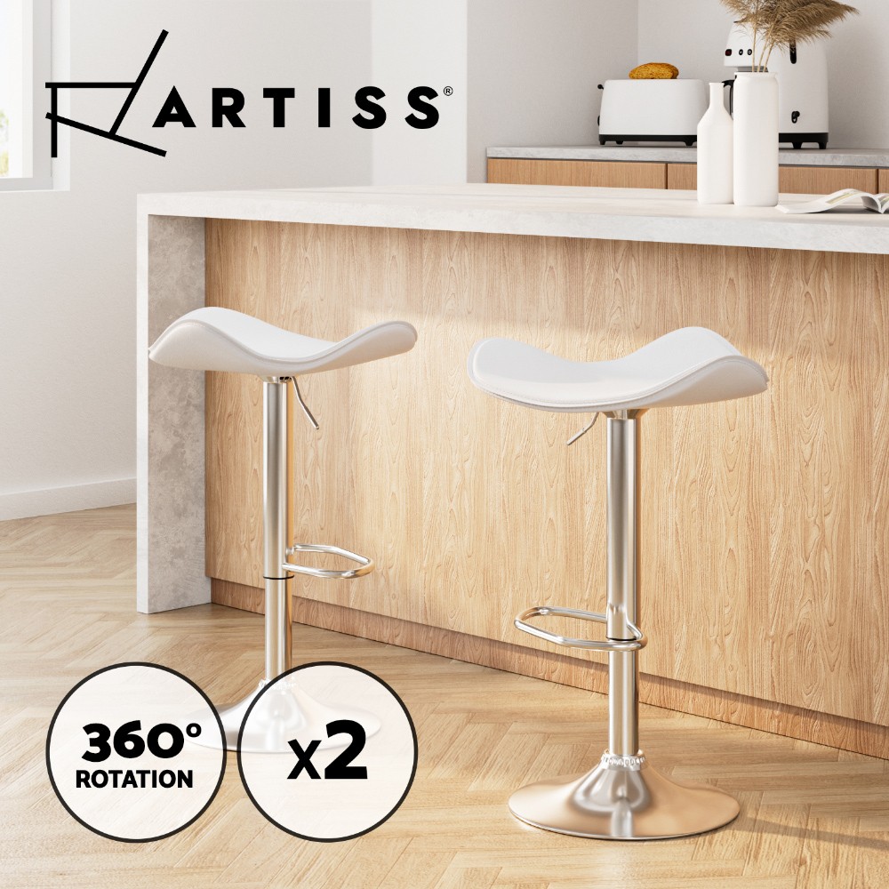 Artiss 2x Bar Stools Gas Lift Swivel Faux Leather White Chrome 150kg 360 degree