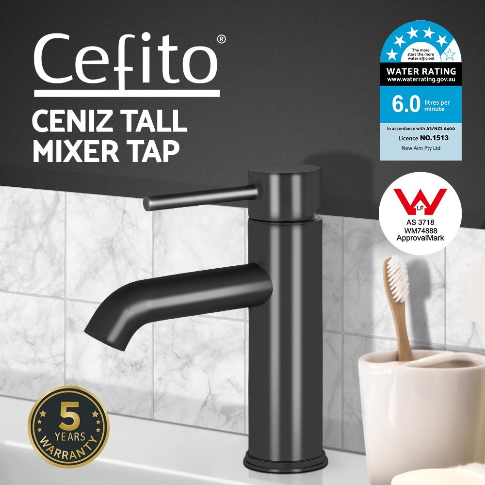 Cefito Bathroom Basin Mixer Tap Black Brass 35mm Ceramic Cartridge WELS 5 Stars