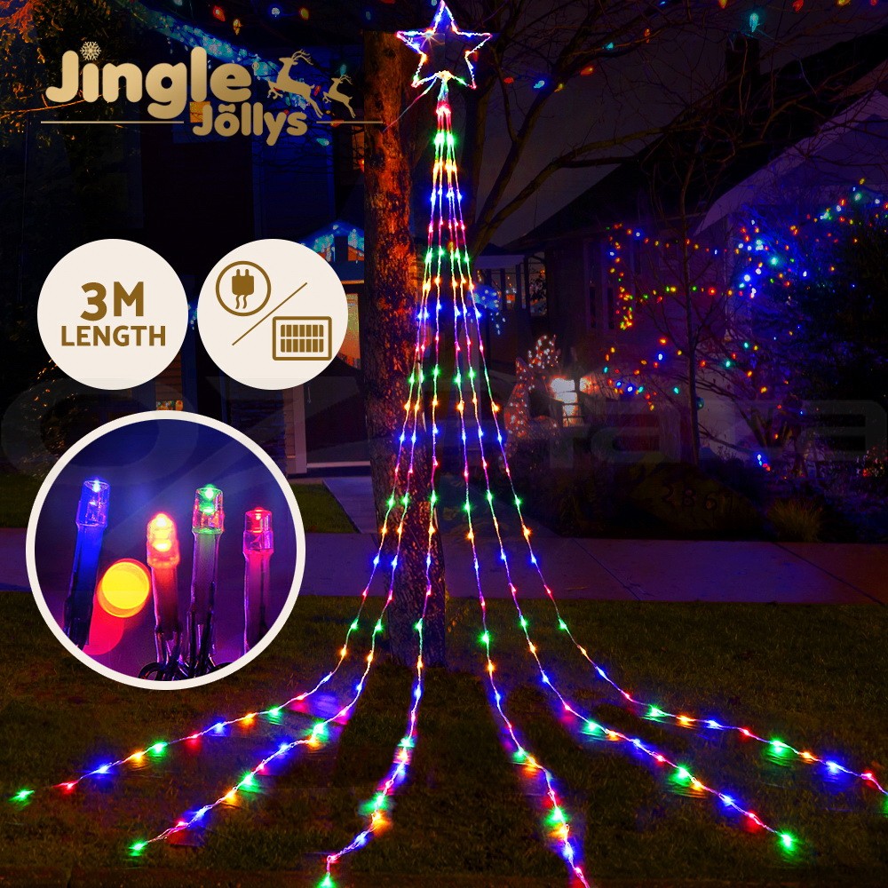 Jingle Jollys 3M Christmas LED Solar Cascading String Lights Multicoloured IP44