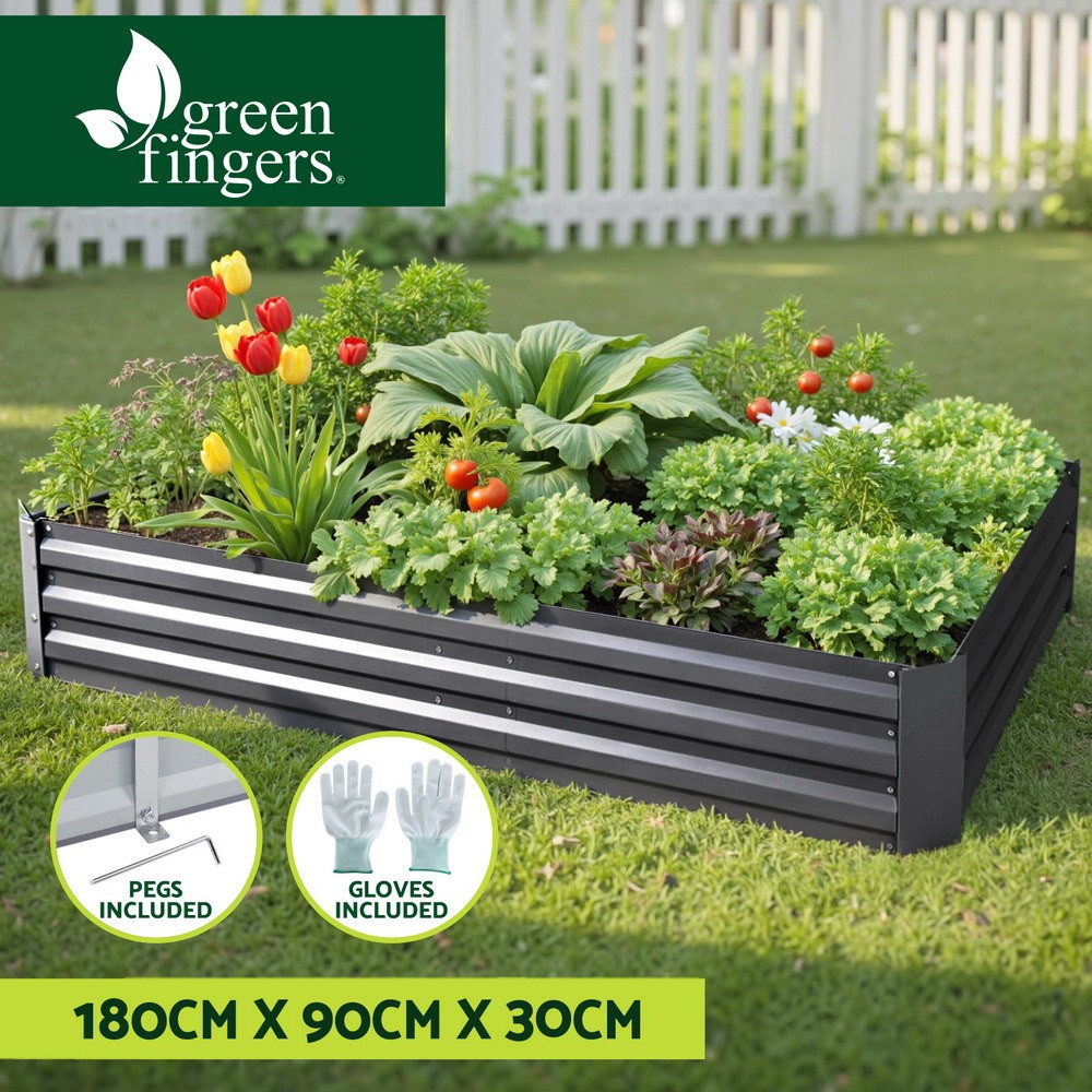 Greenfingers Galvanised Raised Garden Planter 180x90x30cm SGCC Steel Outdoor