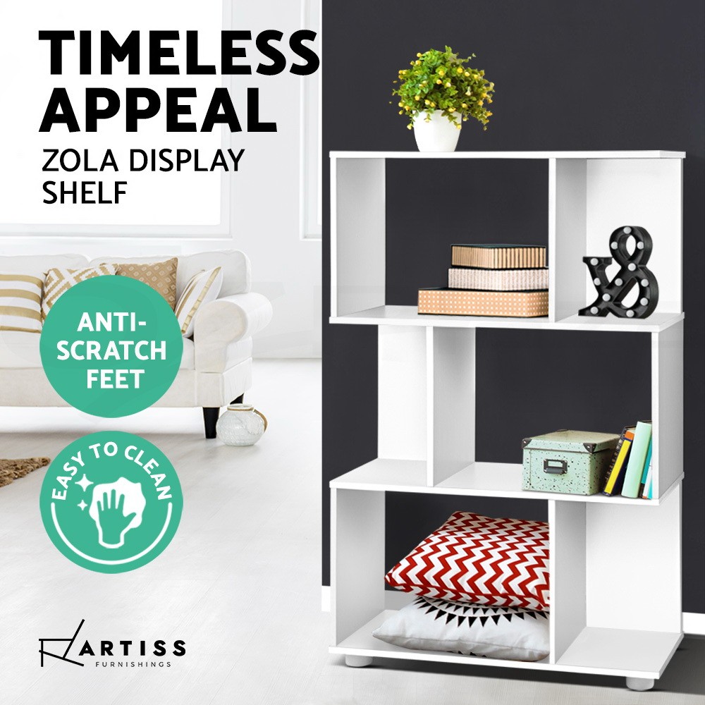 Artiss Zola 3 Tiers Zig-zag Bookshelf Display Bookcase White 60cm 23.5cm 98cm