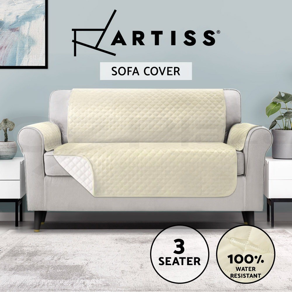 Artiss Sofa Cover 3 Seater-Beige 100 Water Resistant Quilted Machine Washable
