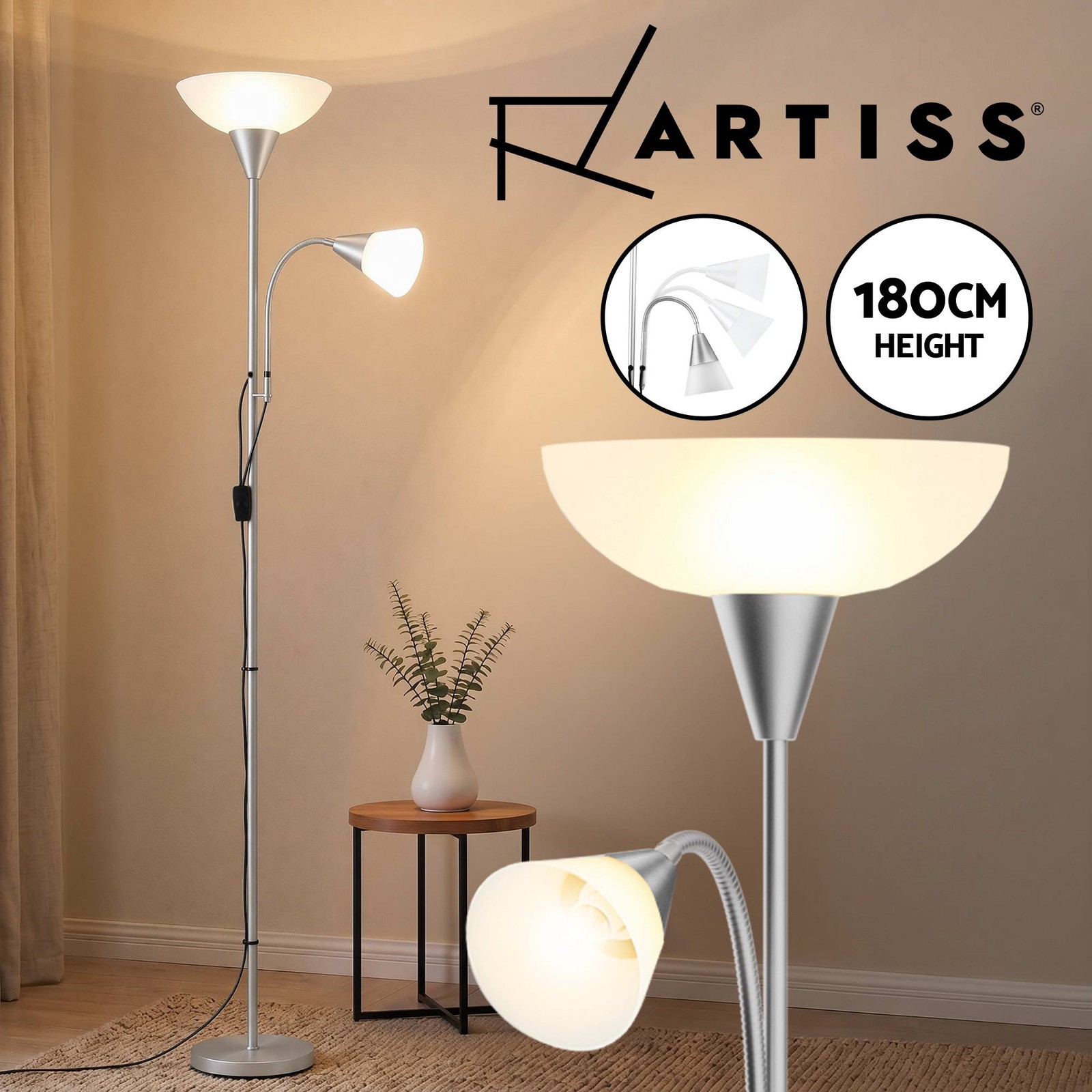Artiss Mother and Child Floor Lamp Adjustable E27 E14 180cm Silver Metal Base