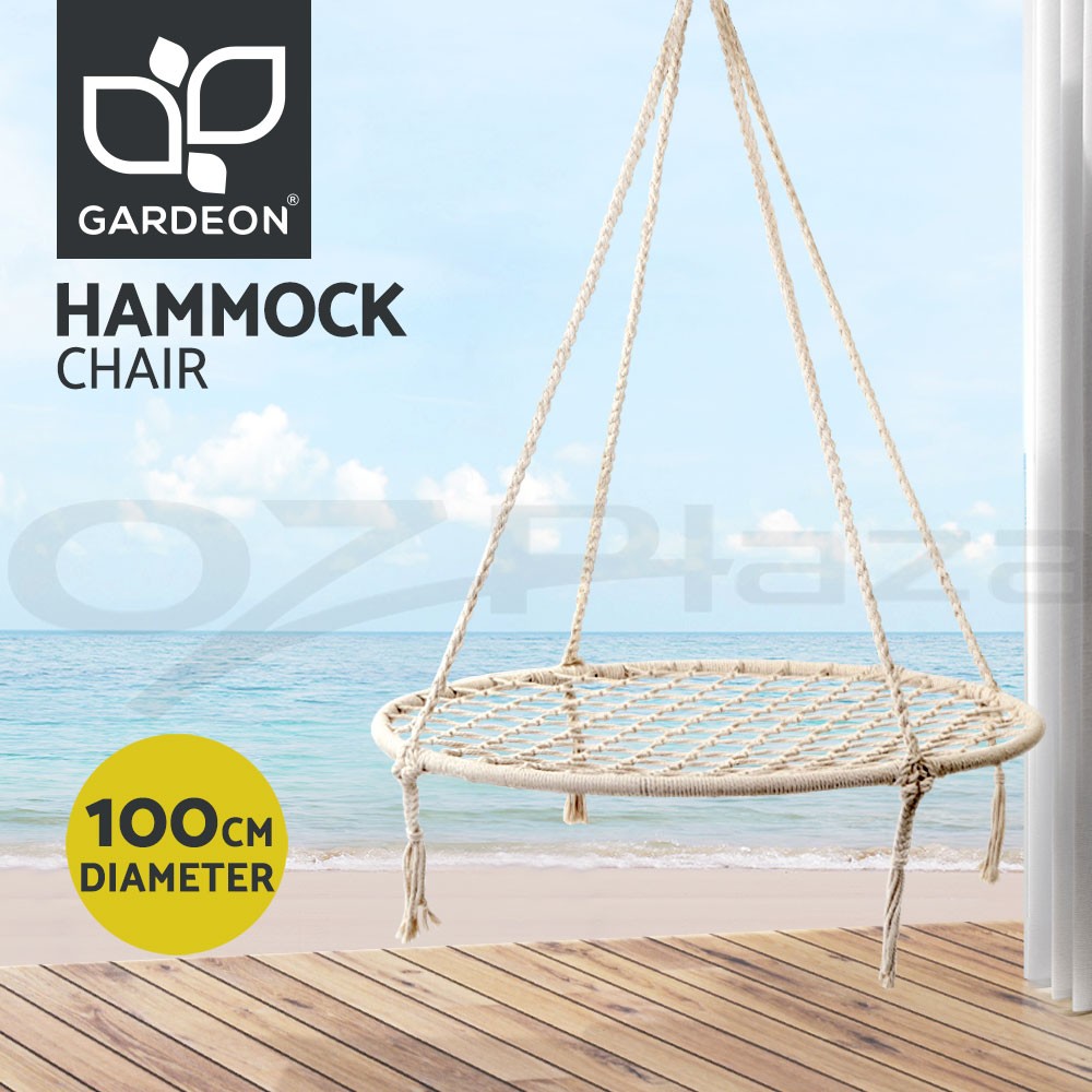 Gardeon Portable Hammock Chair Swing Cream Cotton Outdoor Indoor 120kg 100cm