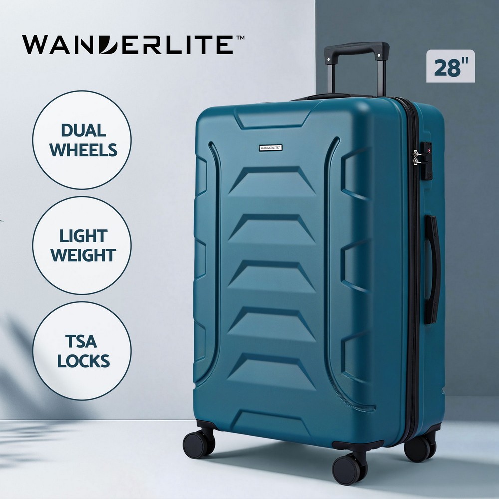 Wanderlite 28 Luggage Suitcase Trolley Lightweight Hard Teal 100L 360 Spinner