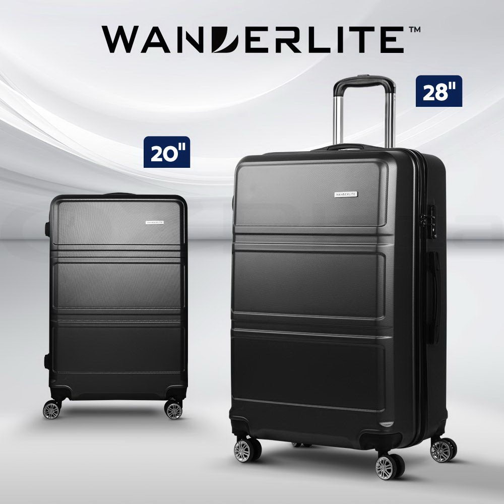 Wanderlite Hardside Luggage Set 2/3pc 20 24 28 Black TSA Carry on Lightweight