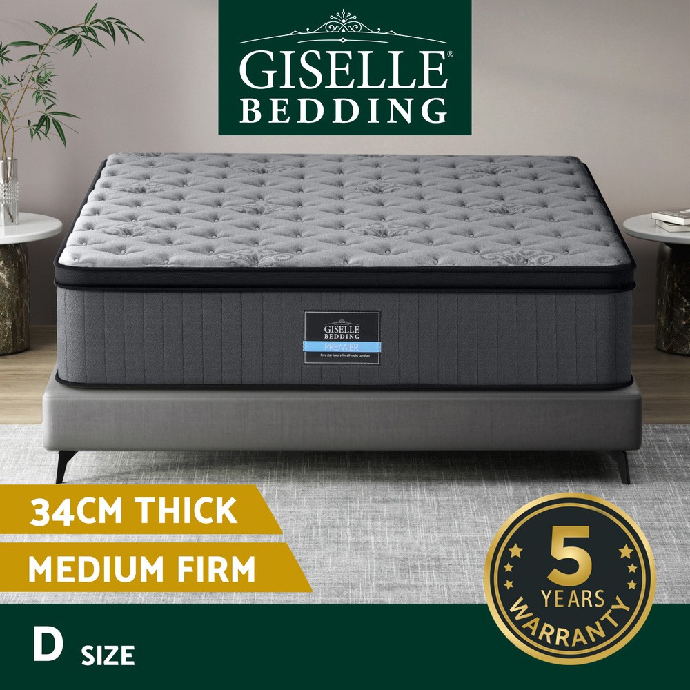 Giselle Bedding Solene Mattress Double 34cm Euro Top Pocket Spring Latex Foam